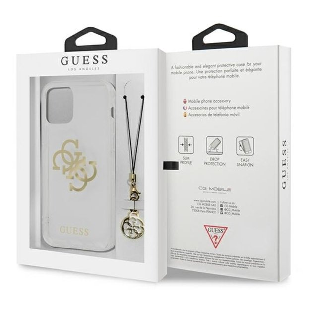 Guess 4G Big Logo Charm Gold dėklas, skirtas iPhone 13 mini (auksiniai pakabukai)  