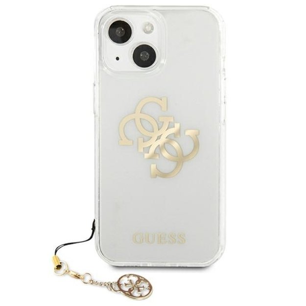 Guess 4G Big Logo Charm Gold dėklas, skirtas iPhone 13 mini (auksiniai pakabukai)  