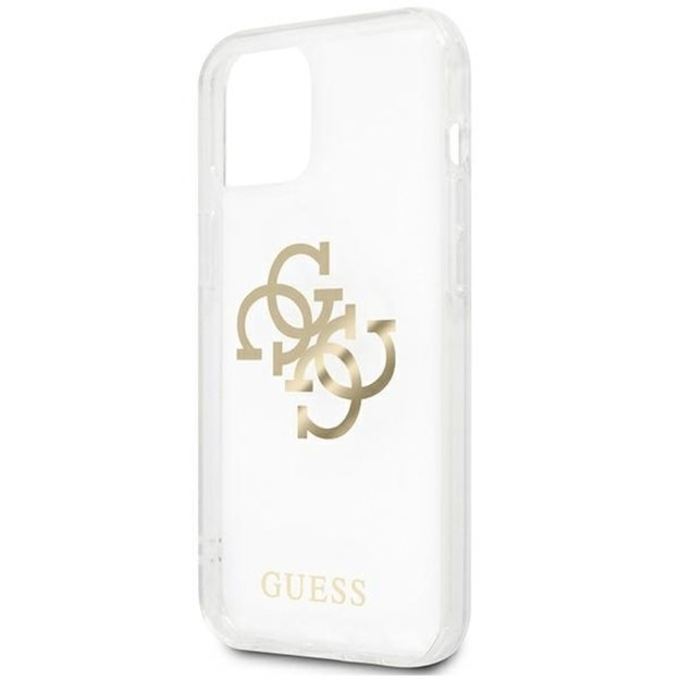 Guess 4G Big Logo Charm Gold dėklas, skirtas iPhone 13 mini (auksiniai pakabukai)  