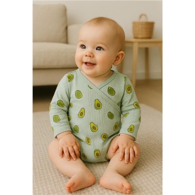 Baby Muslin Bodysuit su šoniniais kaklaraiščiais New Baby Avocado, dydis 74 (6-9m), 74 (6-9m)