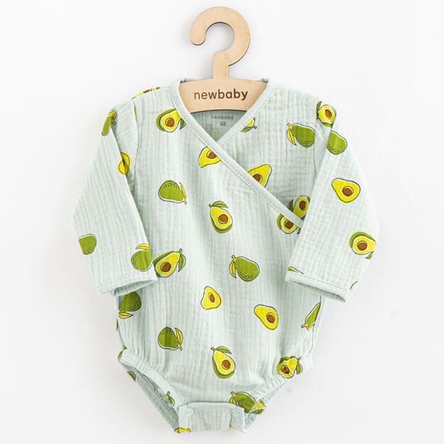 Baby Muslin Bodysuit su šoniniais kaklaraiščiais New Baby Avocado, dydis 74 (6-9m), 74 (6-9m)