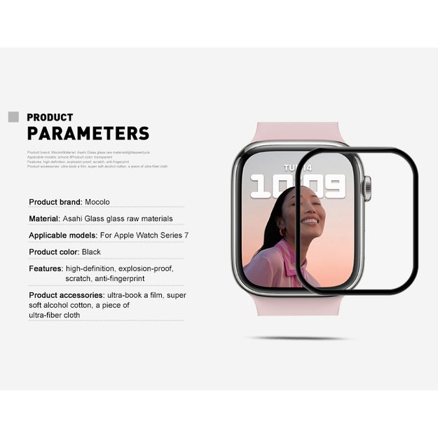 Mocolo 3D Glass Full Glue – apsauginis stiklas, skirtas Apple Watch 7/8 41 mm ekranui