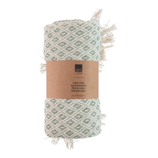 Arti Casa - medvilninis rombo formos rašto antklodė 130x170 cm (žalia / balta) 1