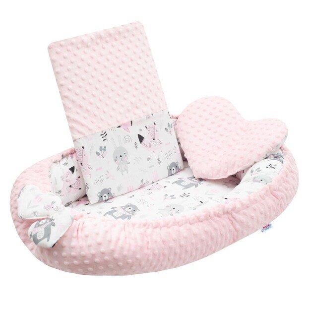 Prabangus Minky pink lizdelis su pagalve ir antklode New Baby