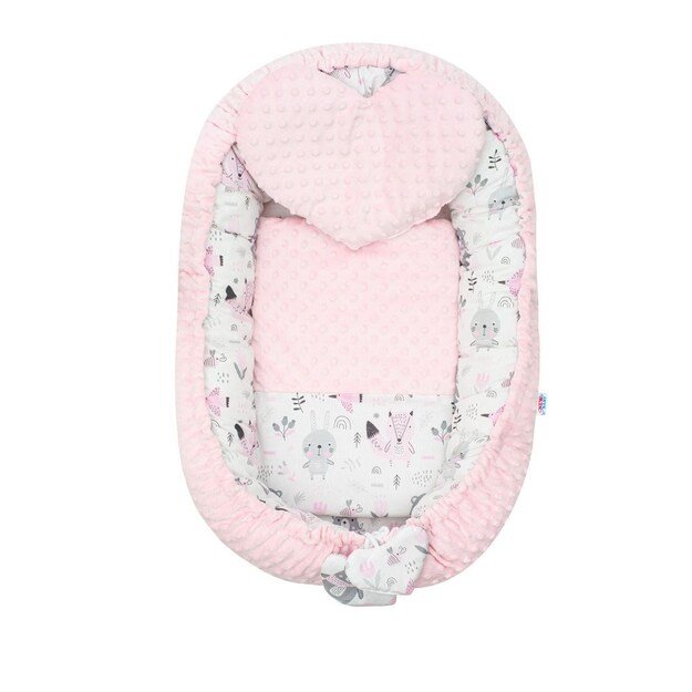 Prabangus Minky pink lizdelis su pagalve ir antklode New Baby