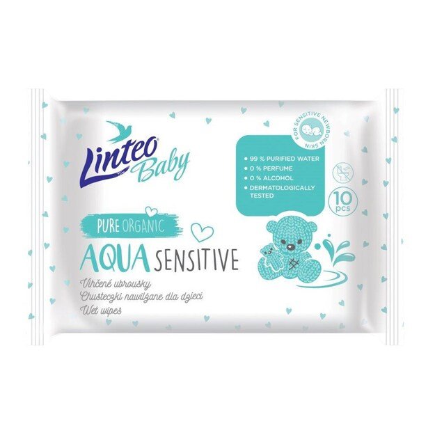 Drėgnos kūdikių servetėlės Linteo Baby AQUA SENSITIVE 10 vnt