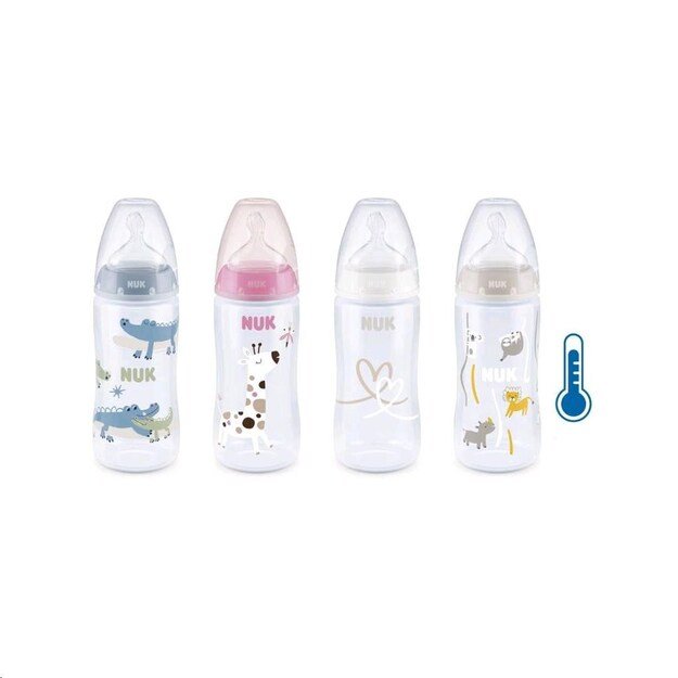 NUK FC+Temperature Control Baby Bottle 300 ml BOX-Flow Control žindukas smėlio spalvos