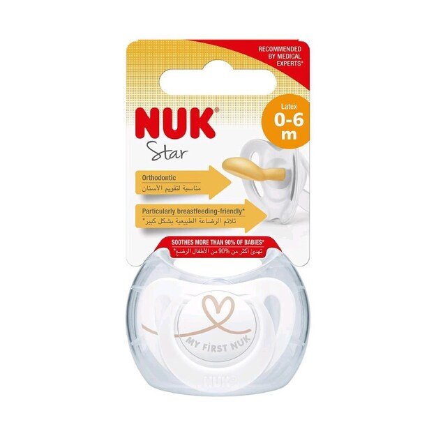 NUK Star latekso čiulptukas 0-6 m širdelė, dydis 0-6 m, 0-6 m