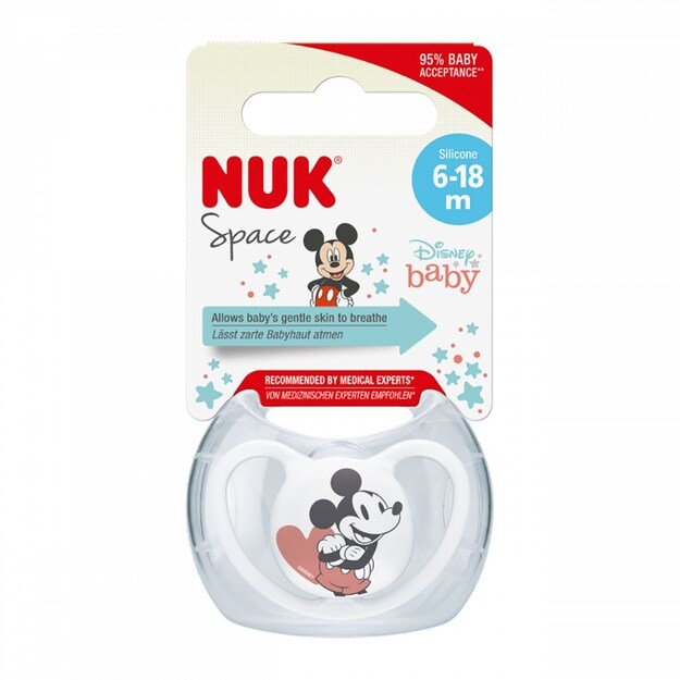 NUK Space NUK 6-18m Disney Mickey Mouse čiulptukas Red, dydis 6-18 m, 6-18 m