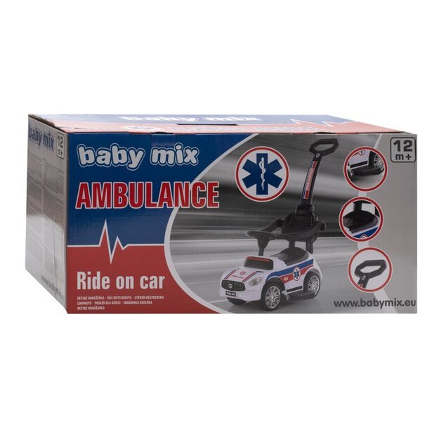 Baby Mix AMBULANCE baltas kūdikių šokinukas su garsu ir kreiptuvu