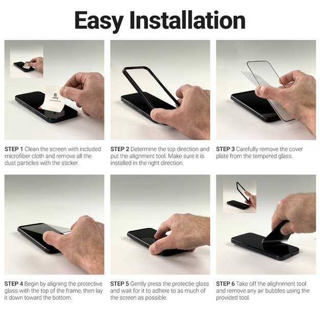„Crong 3D Armour Glass“ – 9H grūdintas pilnai klijuojamas stiklas, skirtas „iPhone 16“ / „iPhone 15“ ir kitiems telefonams, skirtas montavimo rėmeliui. 6