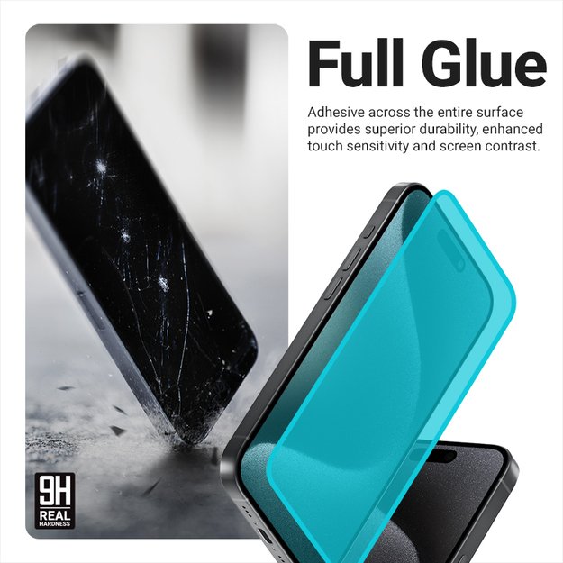 „Crong 3D Armour Glass“ – 9H grūdintas pilnai klijuojamas stiklas, skirtas „iPhone 16“ / „iPhone 15“ ir kitiems telefonams, skirtas montavimo rėmeliui. 5