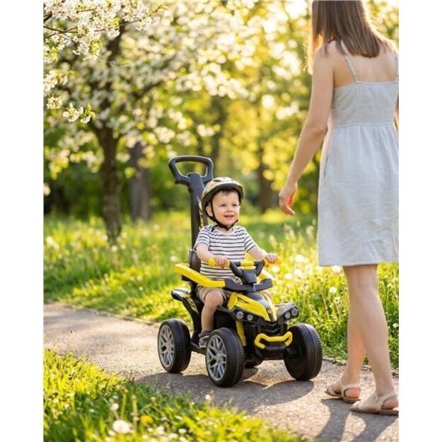 Baby Mix Mega Prime EVA kūdikių dviratis su kreipiančiąja juosta geltona