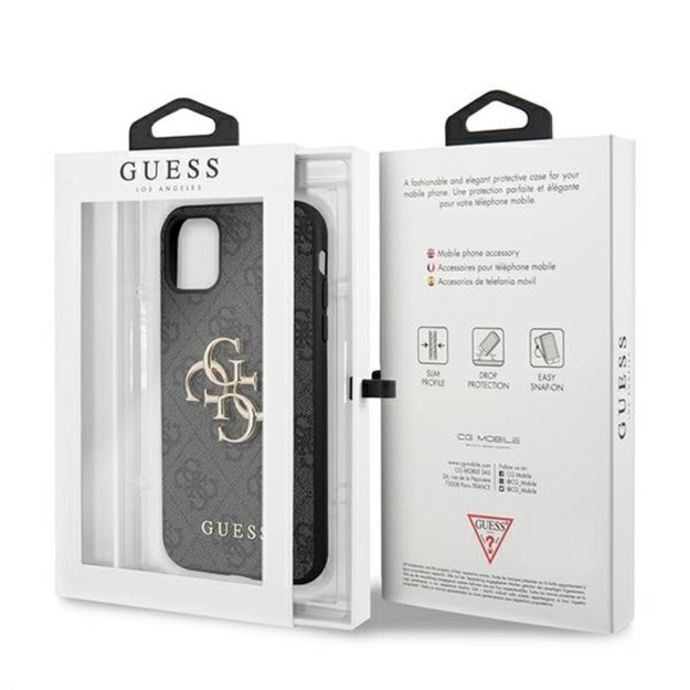 „Guess“ 4G didelis metalinis logotipas – „iPhone 11“ dėklas (pilkas)