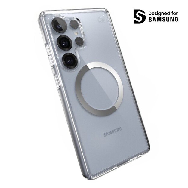 Speck Presidio Perfect-Clear Magnet – Samsung Galaxy S25 Ultra MagSafe dėklas (skaidrus / chromo apdaila / ramus sidabras) 1