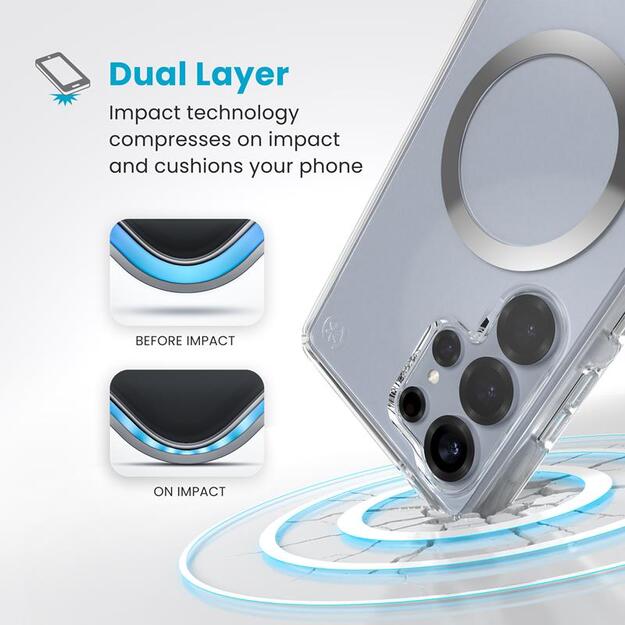 Speck Presidio Perfect-Clear Magnet – Samsung Galaxy S25 Ultra MagSafe dėklas (skaidrus / chromo apdaila / ramus sidabras) 3