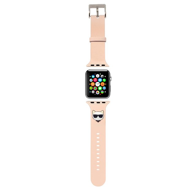 Karl Lagerfeld Choupette galvutė – „Apple Watch“ laikrodžio dirželis, 42/44/45 mm (rožinė)