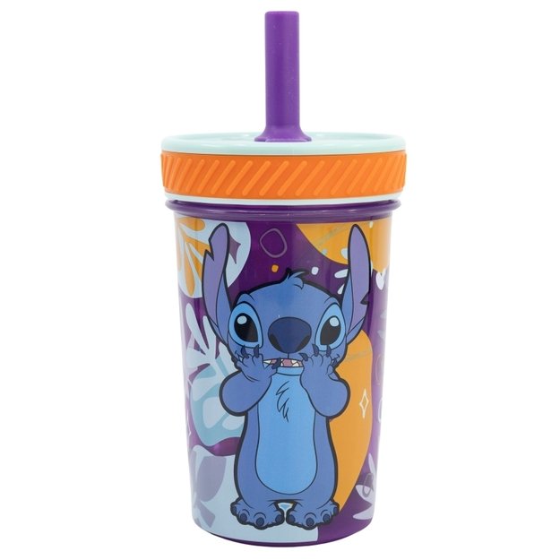 „Disney Stitch“ - „Dropsafe“ nepralaidus puodelis su silikoniniu šiaudeliu iš „Aloha Collection“, 370 ml 2