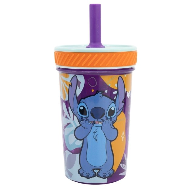 „Disney Stitch“ - „Dropsafe“ nepralaidus puodelis su silikoniniu šiaudeliu iš „Aloha Collection“, 370 ml