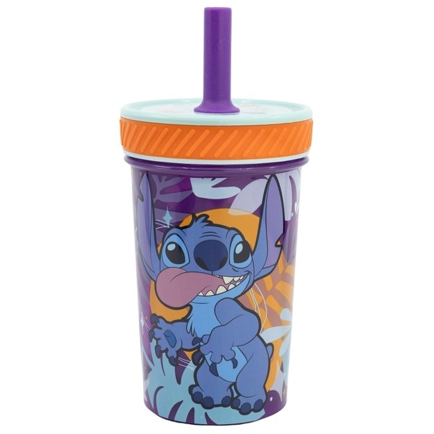 „Disney Stitch“ - „Dropsafe“ nepralaidus puodelis su silikoniniu šiaudeliu iš „Aloha Collection“, 370 ml