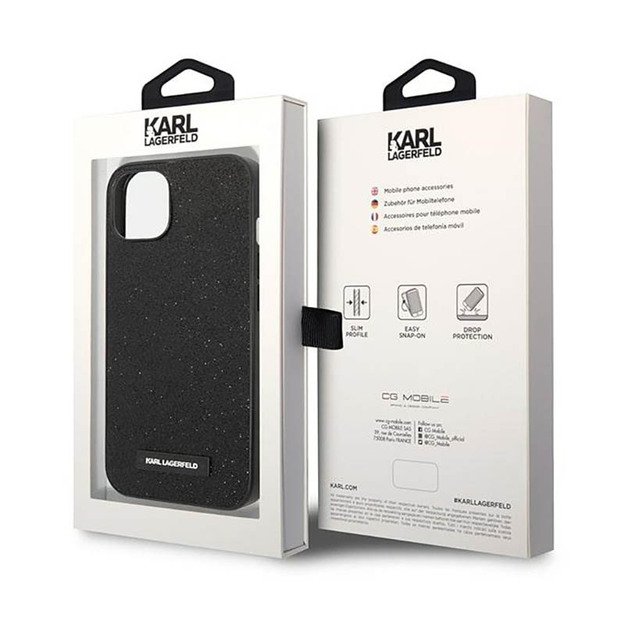 Karl Lagerfeld Glitter Plaque Logo – dėklas, skirtas iPhone 14 Plus (juodas)