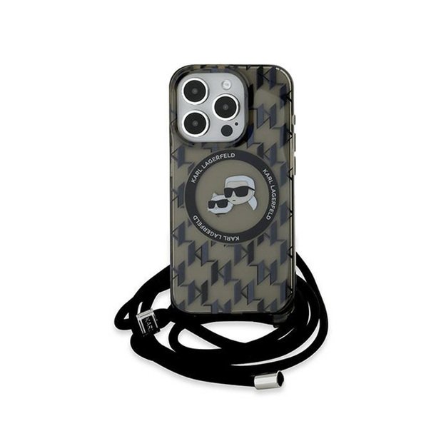 Karl Lagerfeld IML Crossbody Monogram Karl & Choupette Head MagSafe – dėklas, skirtas iPhone 15 Pro (juodas) 2