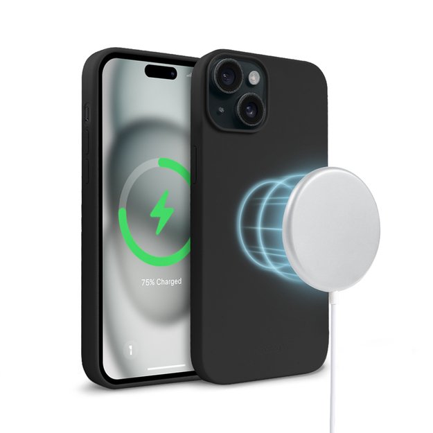 Crong Color Cover Magnetic – dėklas, skirtas iPhone 15 MagSafe (juodas)