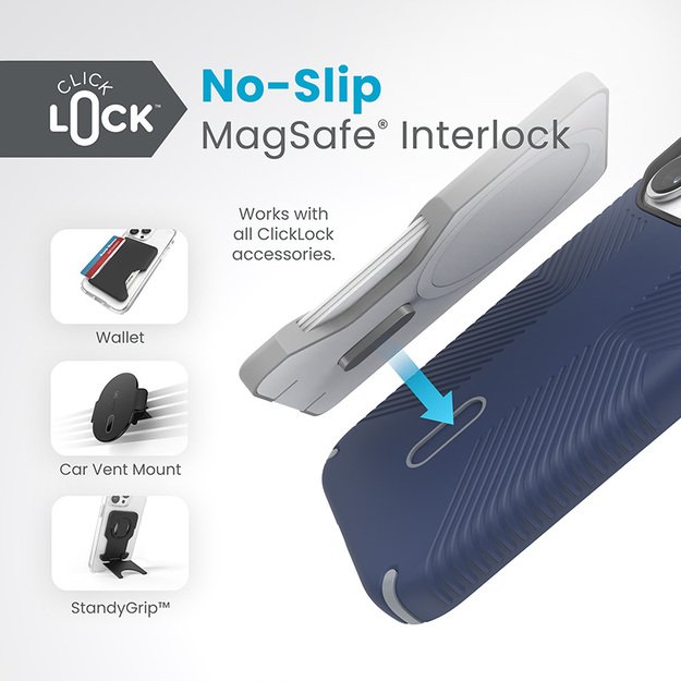 „Speck Presidio2 Grip ClickLock & MagSafe“ – dėklas, skirtas „iPhone 15 Pro“ (pakrantės mėlyna / dulkių pilka) 3