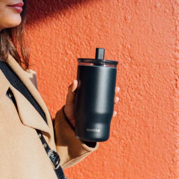 Quokka Mist - nerūdijančio plieno termo puodelis 720 ml su šiaudeliais (juodas) 5