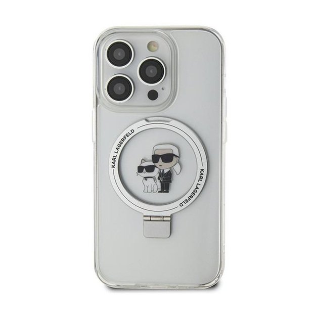 Karl Lagerfeld žiedinis stovas Karl & Choupette MagSafe – iPhone 11 dėklas (baltas)