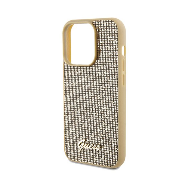 „Guess“ „Disco Metal Script“ – „iPhone 14 Pro“ dėklas (auksinis)
