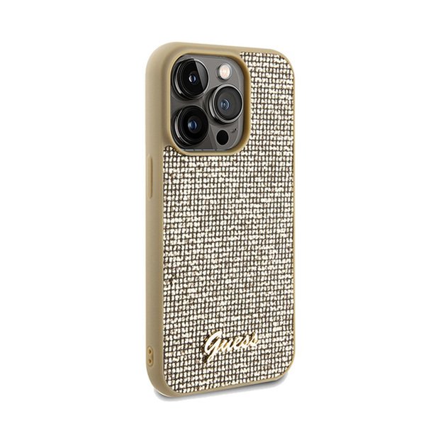 „Guess“ „Disco Metal Script“ – „iPhone 14 Pro“ dėklas (auksinis)