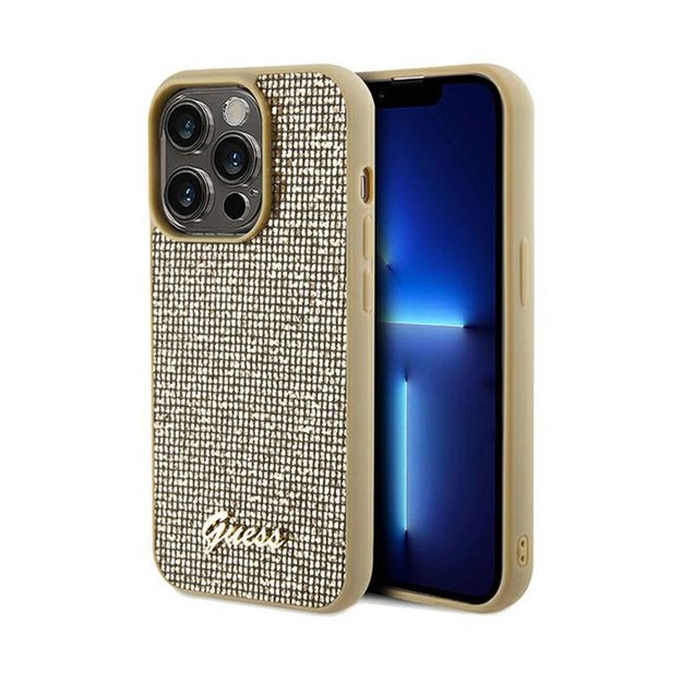 „Guess“ „Disco Metal Script“ – „iPhone 14 Pro“ dėklas (auksinis)