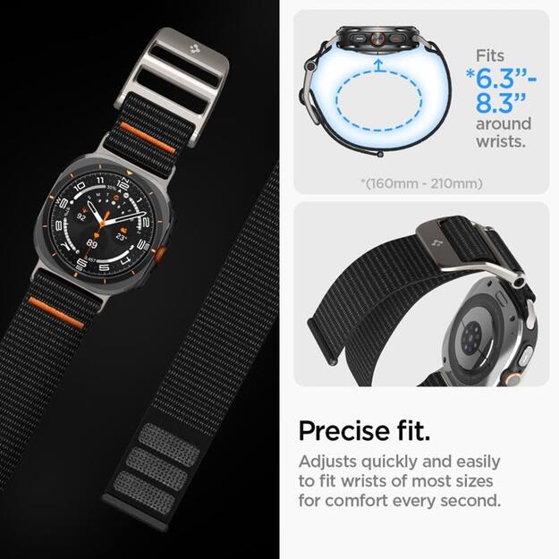 „Spigen DuraPro Flex“ – dirželis, skirtas „Samsung Galaxy Watch Ultra 47 mm“ (juodas)