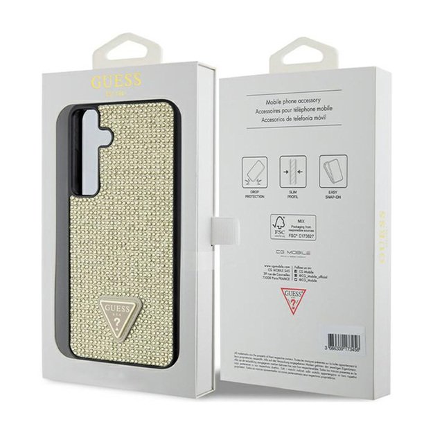 „Guess“ Rhinestone Triangle dėklas „Samsung Galaxy S24+“ (auksinis)