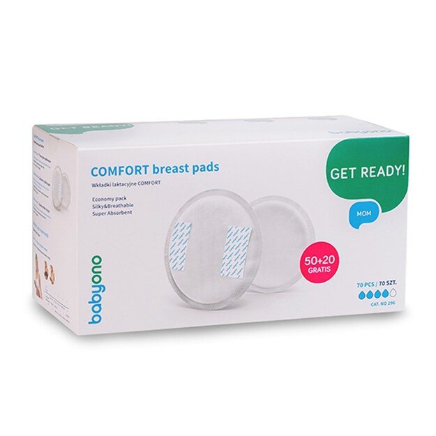 Krūtinės įklotai Baby Ono COMFORT 50+20 vnt. nemokamai