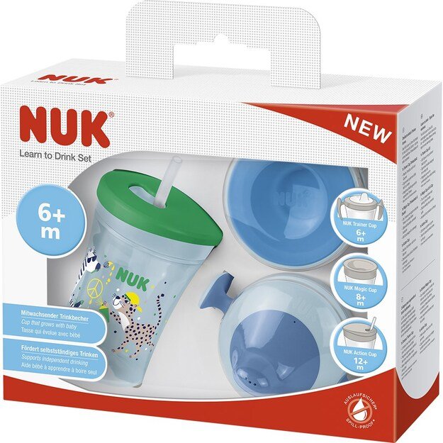 Kūdikio puodelis NUK LEARN TO DRINK rinkinys berniukui