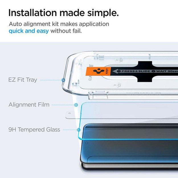 „Spigen GLAS.TR EZ FIT“ 2 vnt. grūdinto stiklo „Samsung Galaxy S25 / S24“ dėklas (2 vnt.)