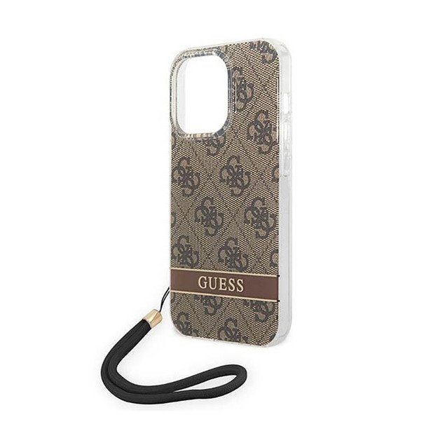 „Guess 4G Print Cord“ dėklas, skirtas „iPhone 14 Pro“ (rudas) 5