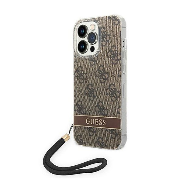 „Guess 4G Print Cord“ dėklas, skirtas „iPhone 14 Pro“ (rudas) 1