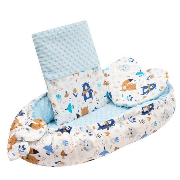Prabangus lizdelis su pagalvėle ir antklode „New Baby“ iš „Minky blue“ 6