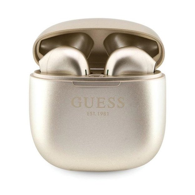 „Guess True Wireless Script Logo BT5.3“ – TWS ausinės + įkrovimo dėklas (auksinės) 4