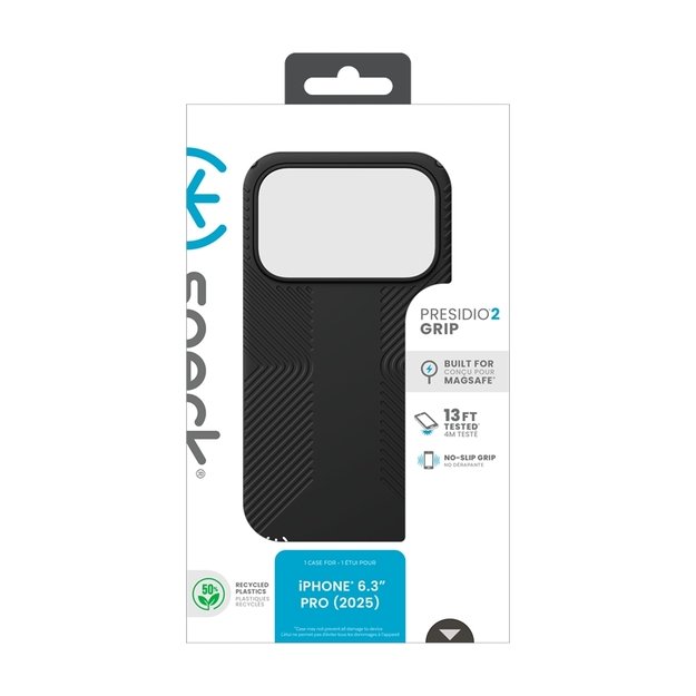 „Speck Presidio2 Grip MagSafe“ dėklas „iPhone 17 Pro“ (juodas / pilkas / baltas) 1