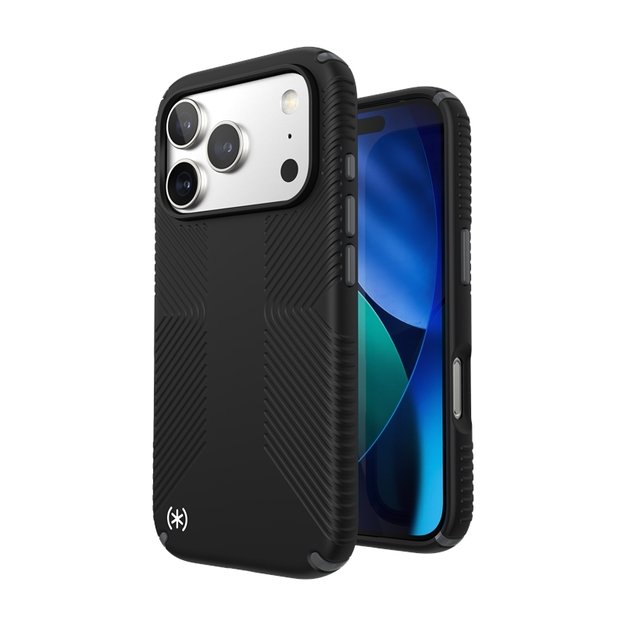 „Speck Presidio2 Grip MagSafe“ dėklas „iPhone 17 Pro“ (juodas / pilkas / baltas) 16