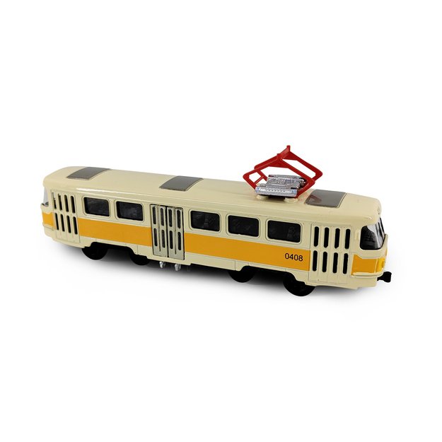 Metal Czech retro tram yellow 16 cm light sound