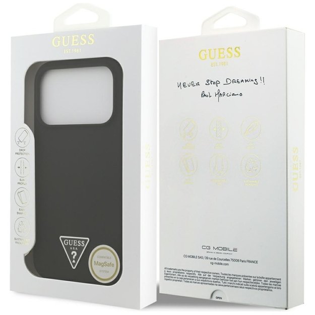 „Guess“ silikoninis trikampio formos logotipas „MagSafe“ – dėklas iPhone 17 Pro (juodas) 8