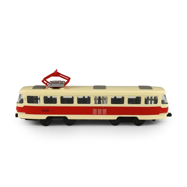 Metalinis čekiškas retro tramvajus raudonas 16 cm PRAHOS 4