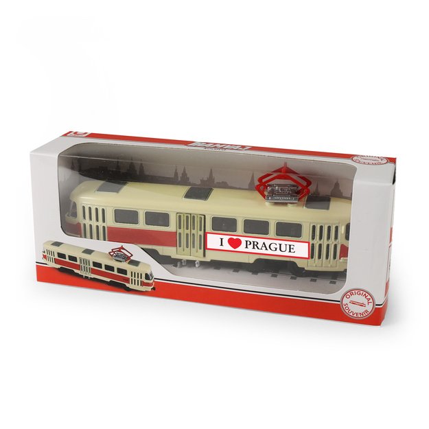 Metalinis čekiškas retro tramvajus raudonas 16 cm PRAHOS 1