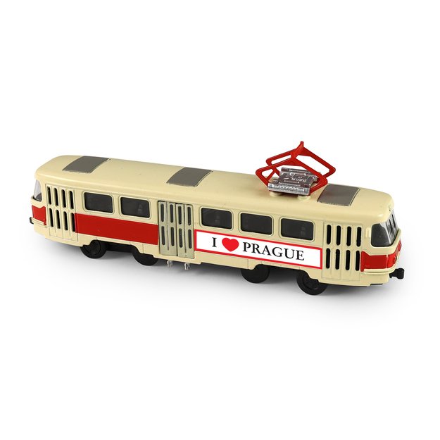 Metalinis čekiškas retro tramvajus raudonas 16 cm PRAHOS 2