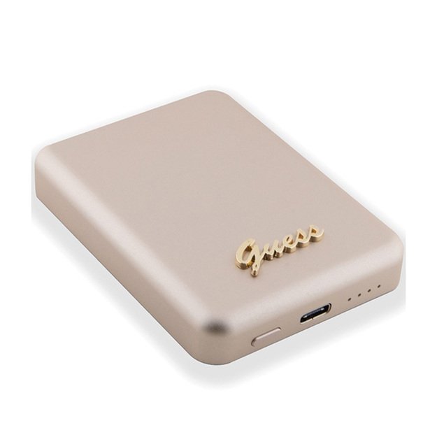 „Guess Metal Script Logo MagSafe“ – indukcinė išorinė baterija, 3000 mAh, 5W, „MagSafe“ (auksinė) 4